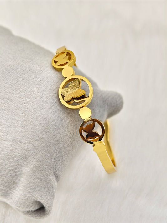18K Gold Plated Anti-Tarnish Butterfly Bangle – Elegant Designer Bracelet for Women with Dual Finish Charm Accents RGB133