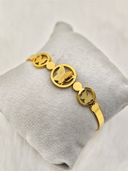 18K Gold Plated Anti-Tarnish Butterfly Bangle – Elegant Designer Bracelet for Women with Dual Finish Charm Accents RGB133