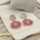 Luxury Anti-Tarnish Enamel Flower Drop Earrings in Gold Finish – Elegant Pink & Pearl Dual-Tone Statement Jewelry for Women