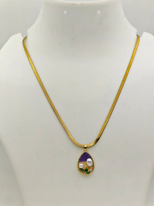 Aura 108 Pearl Bloom Anti-Tarnish Enamel Pendant – Gold Chain Necklace for Feminine Charm