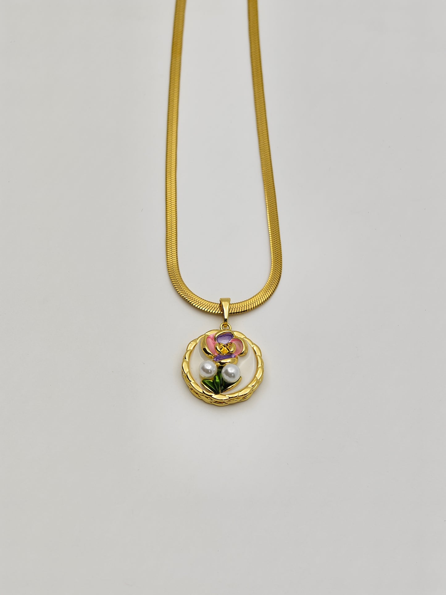 Luxury Anti-Tarnish Pink Floral Pearl Pendant Chain for Women | 18K Gold Plated Daily Wear Necklace | Good Luck Jewellery Gift – Series 777