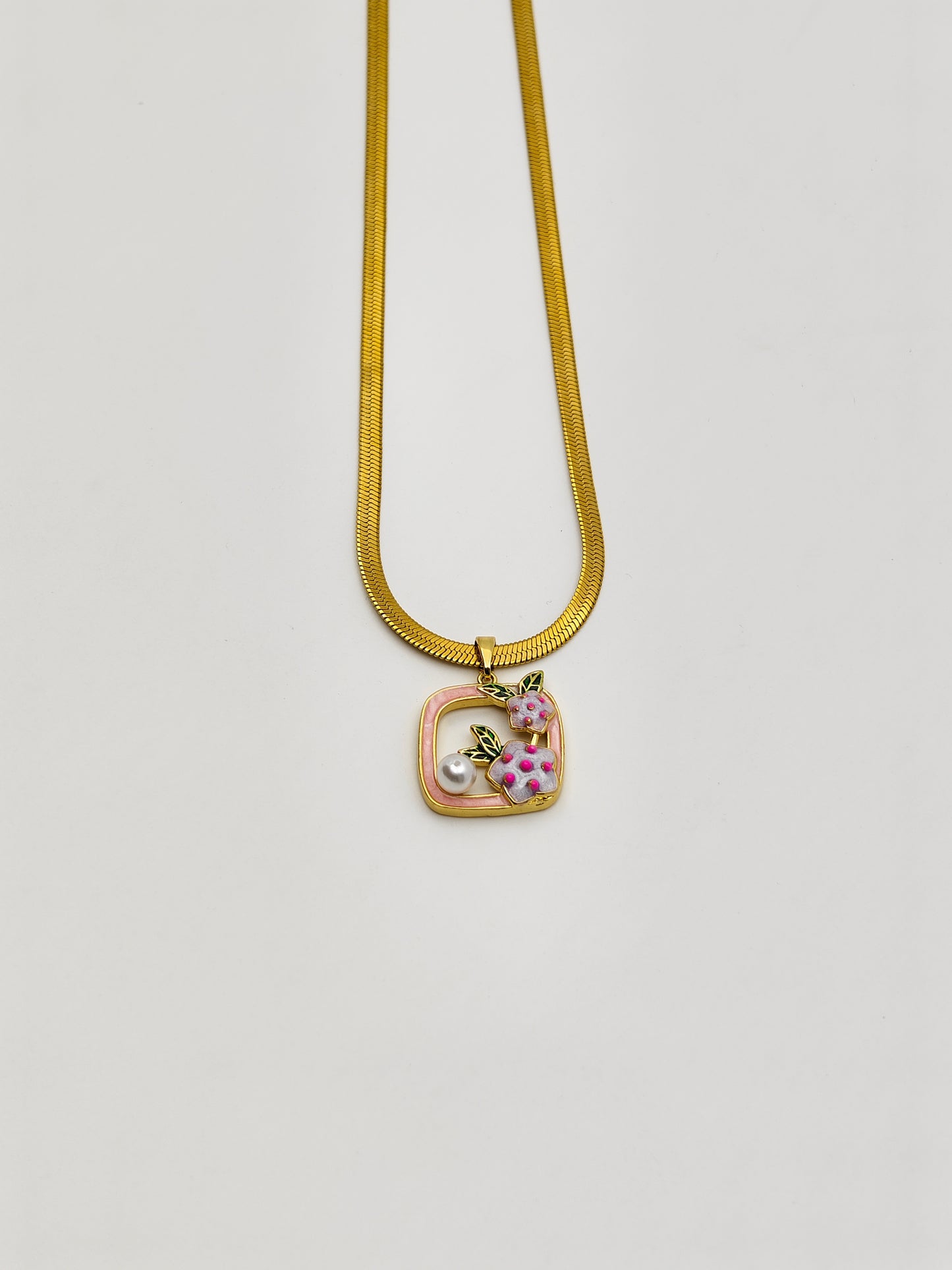 Luxury Anti-Tarnish Pink Floral Pearl Pendant Chain for Women | 18K Gold Plated Daily Wear Necklace | Good Luck Jewellery Gift – Series 777