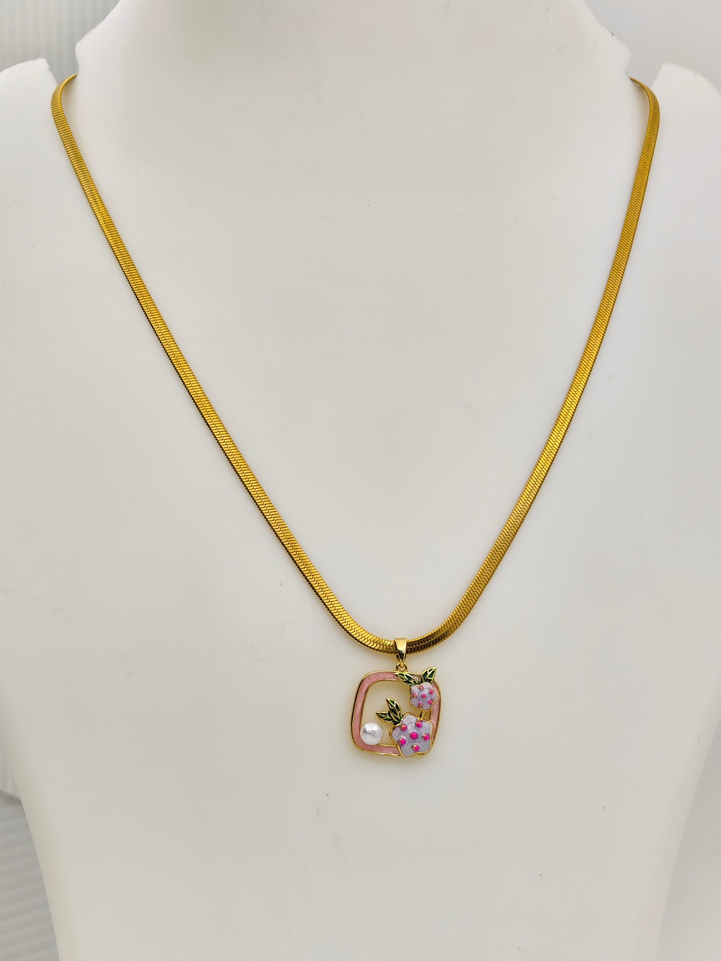 Luxury Anti-Tarnish Pink Floral Pearl Pendant Chain for Women | 18K Gold Plated Daily Wear Necklace | Good Luck Jewellery Gift – Series 777