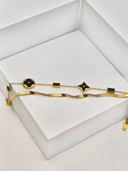 Aurelia 6 LuckyClover 18K Gold Plated Dual-Chain Demi-Fine Anti-Tarnish Bracelet for Women