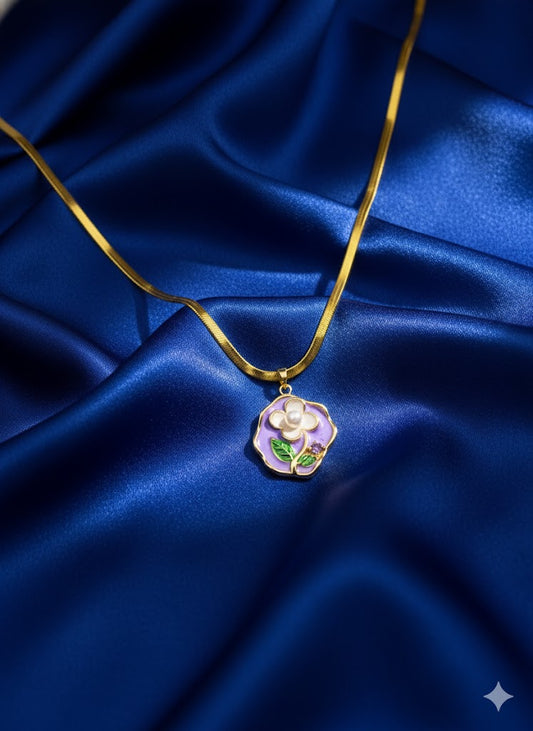 Lavender Blossom Pearl Pendant | Anti-Tarnish Flower Chain for Daily Elegance