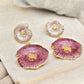 Luxury Anti-Tarnish Enamel Flower Drop Earrings in Gold Finish – Elegant Pink & Pearl Dual-Tone Statement Jewelry for Women