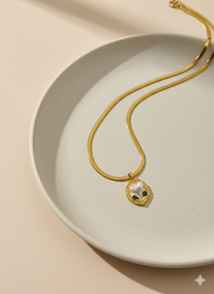 Luxury Anti-Tarnish Floral Oval Pendant Chain for Women | 18K Gold Plated Daily Wear Necklace | Good Luck Jewellery Gift (7-Series Edition)