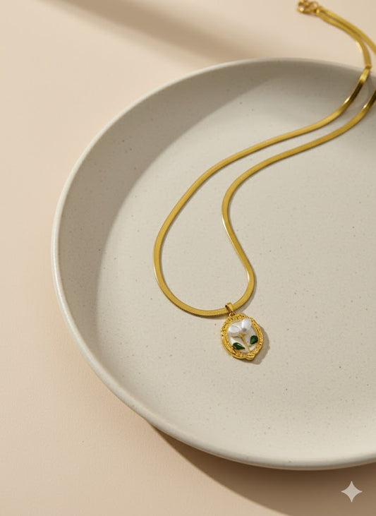 Luxury Anti-Tarnish Floral Oval Pendant Chain for Women | 18K Gold Plated Daily Wear Necklace | Good Luck Jewellery Gift (7-Series Edition)