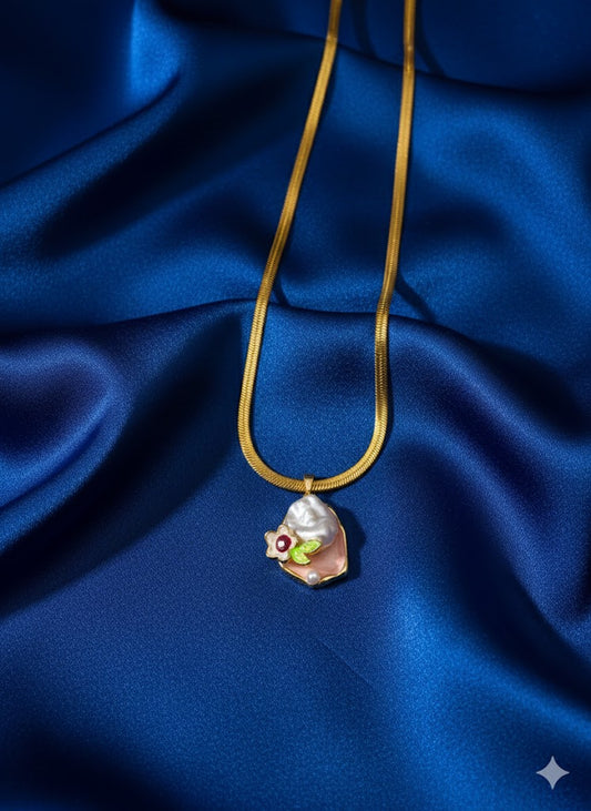 Luxury Anti-Tarnish Floral Pearl Pendant Chain for Women | 18K Gold Plated Daily Wear Necklace | Good Luck Jewellery Gift – Series 777