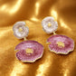 Luxury Anti-Tarnish Enamel Flower Drop Earrings in Gold Finish – Elegant Pink & Pearl Dual-Tone Statement Jewelry for Women