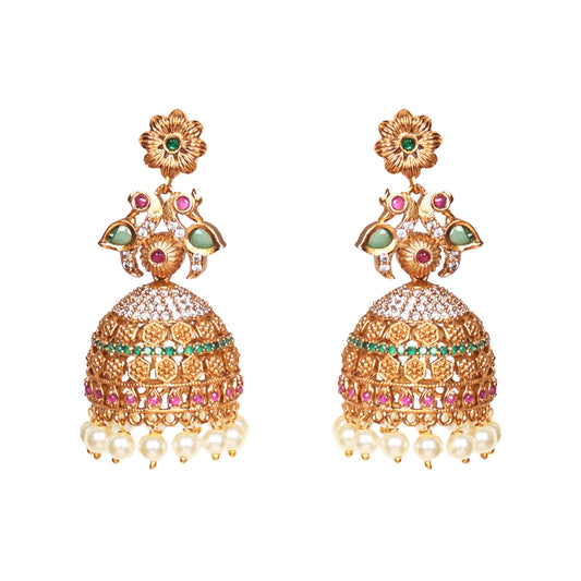 Saloni  Antique Matte Gold Plated Jhumka Earrings