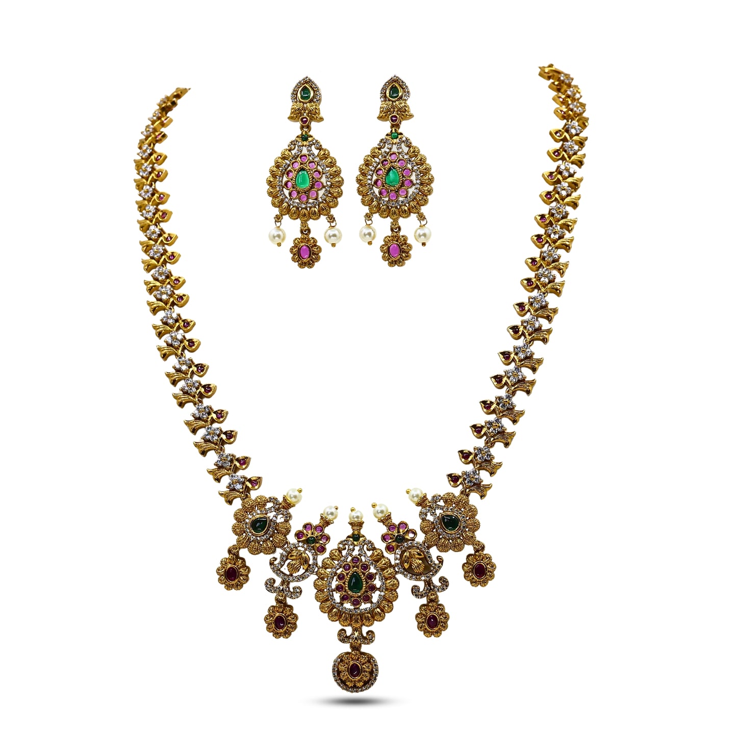 Chitrani Antique Gold-Plated Long Necklace & Earring Set