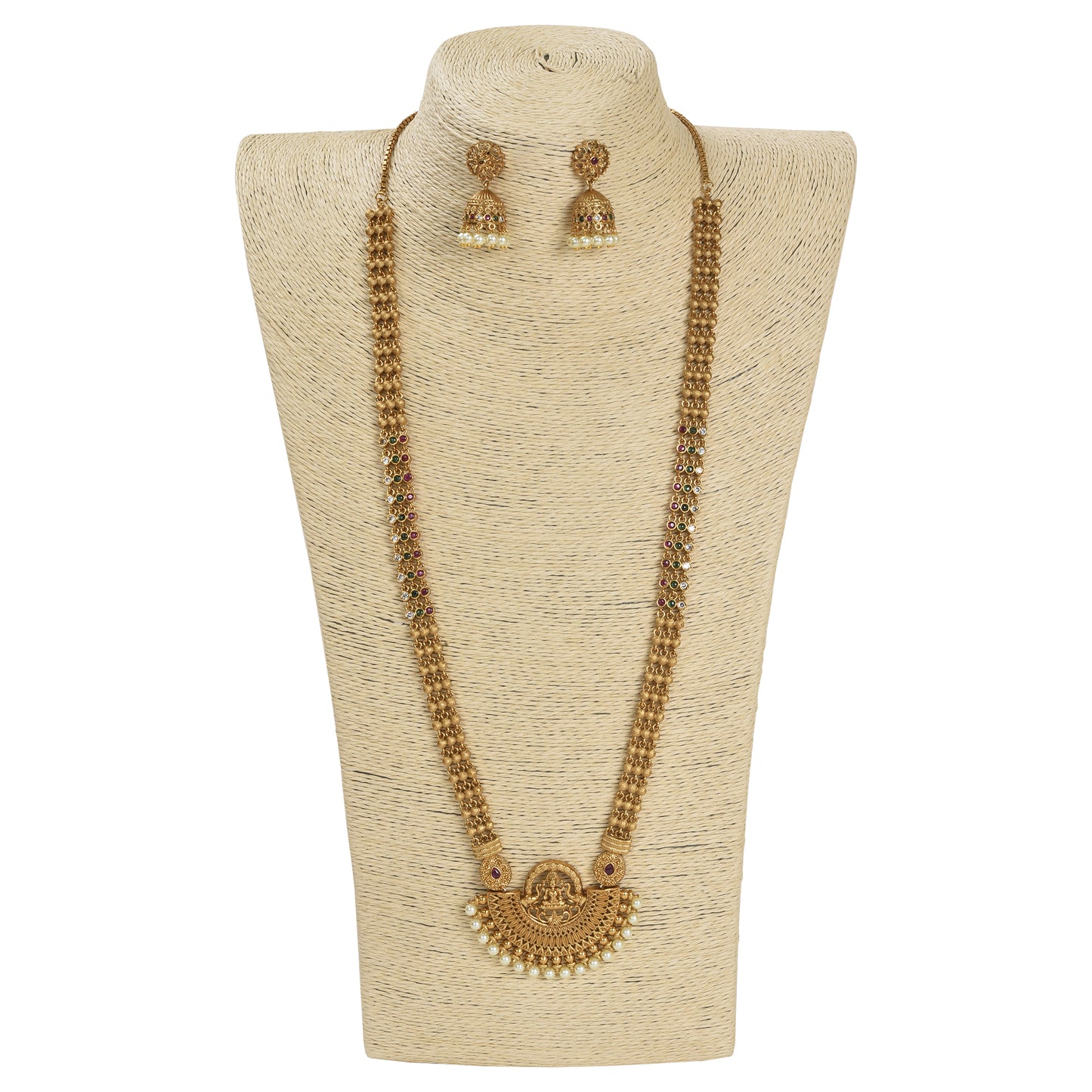 Chanda Antique Gold-Plated Long Necklace & Earring Set