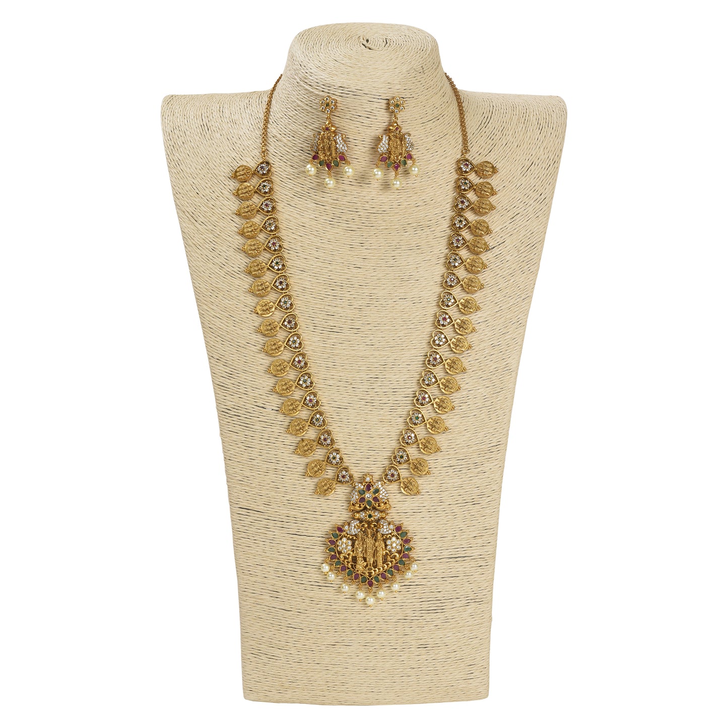 Sia Antique Gold-Plated Ram Parivar Long Necklace & Earring Set