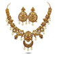 Mavisha Antique Matte Gold Plated Short Necklace Set with Lakshmi Idol, Elephant & Peacock Design