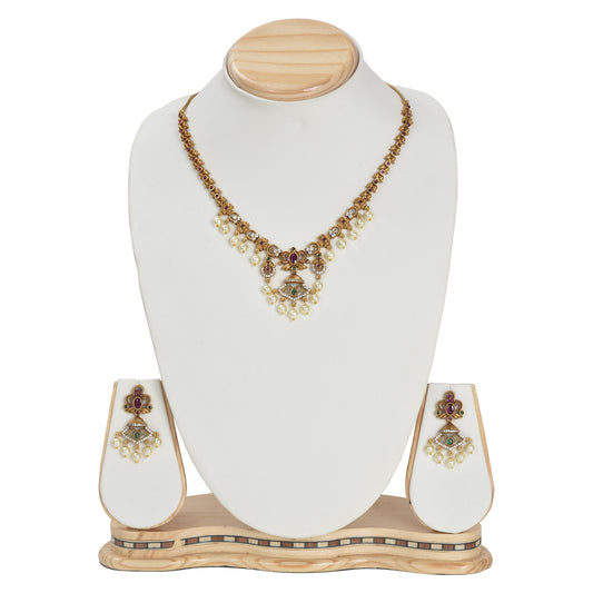 Anjali 22K Antique Gold-Plated Short Necklace & Earring Set