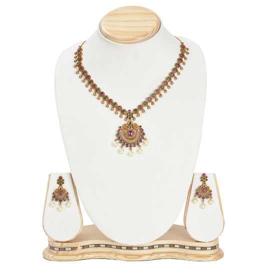 Raya Antique Gold-Plated Long Necklace & Earring Set