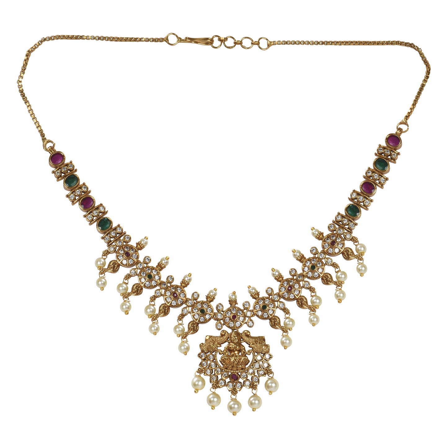 Amrita 22K Antique Matte Gold Plated Short Necklace Set with Lakshmi Devi Motif