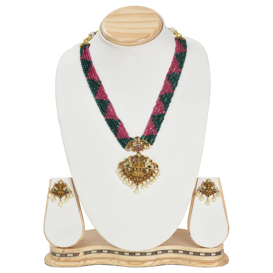 Padmavati Antique Matte Gold Plated Short Necklace Set with Devi Laxmi Motif