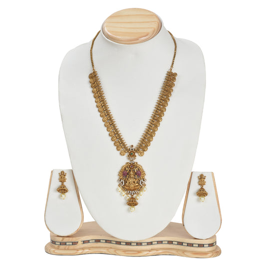 Devika Antique Matte Gold Plated Short Necklace Set with Lakshmi Devi Motif