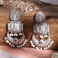Royal Ganesha Pearl Chandbali Earrings | Maroon Stone Oxidised Silver Temple Jewellery for Women - The Soul Jewellery