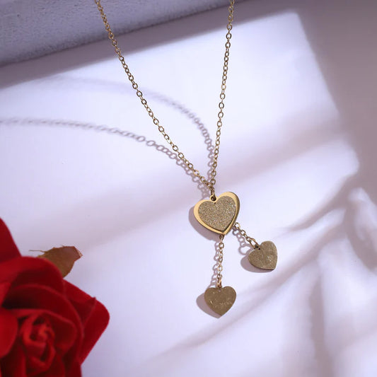 Modern 18K Gold Plated Heart Necklace Set for Women – Textured Pendant with Matching Earrings | Anti-Tarnish Daily Wear Jewellery