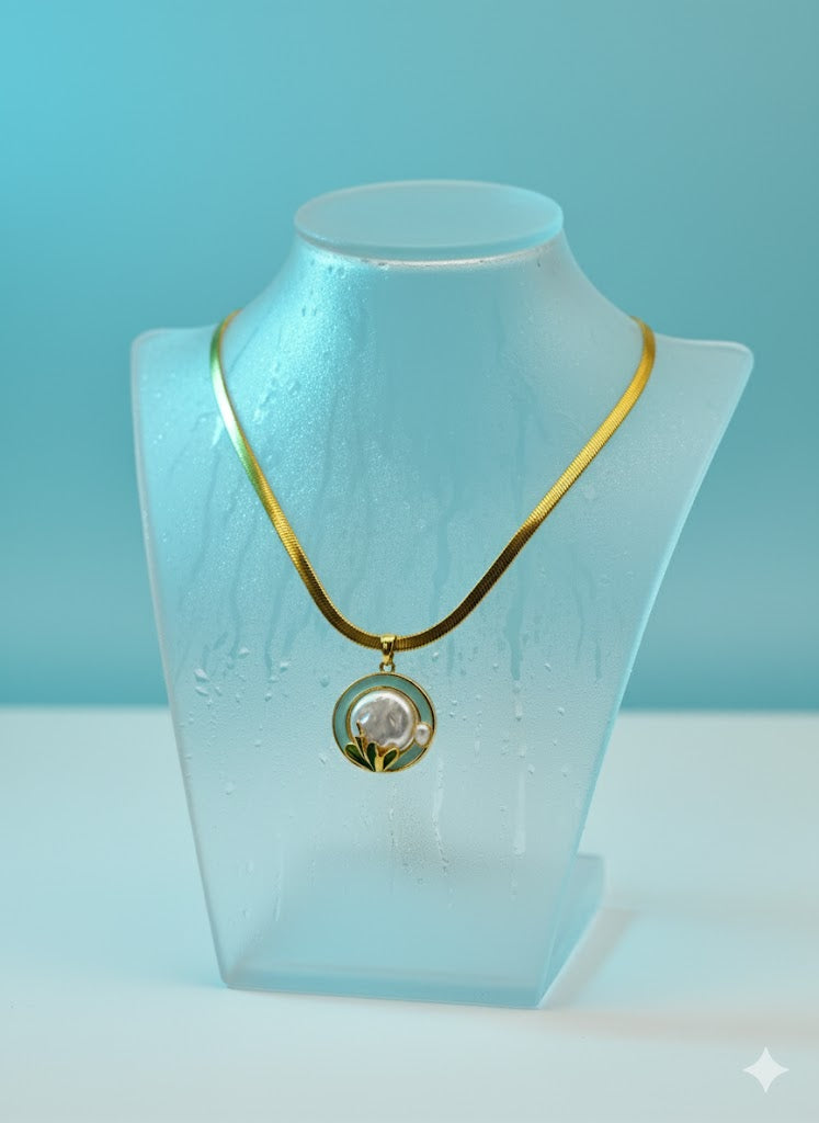 Moonlight Pearl Floral Pendant | Anti-Tarnish Stainless Steel Chain | Attract Love & Harmony