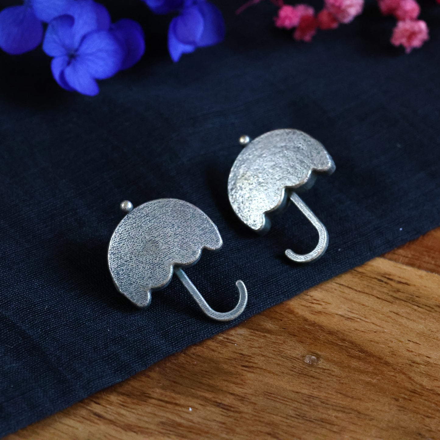 Silver Replica Oxidized Umbrella Earring