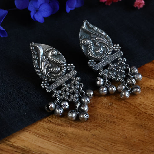 Silver Replica Oxidized Peacock Earring