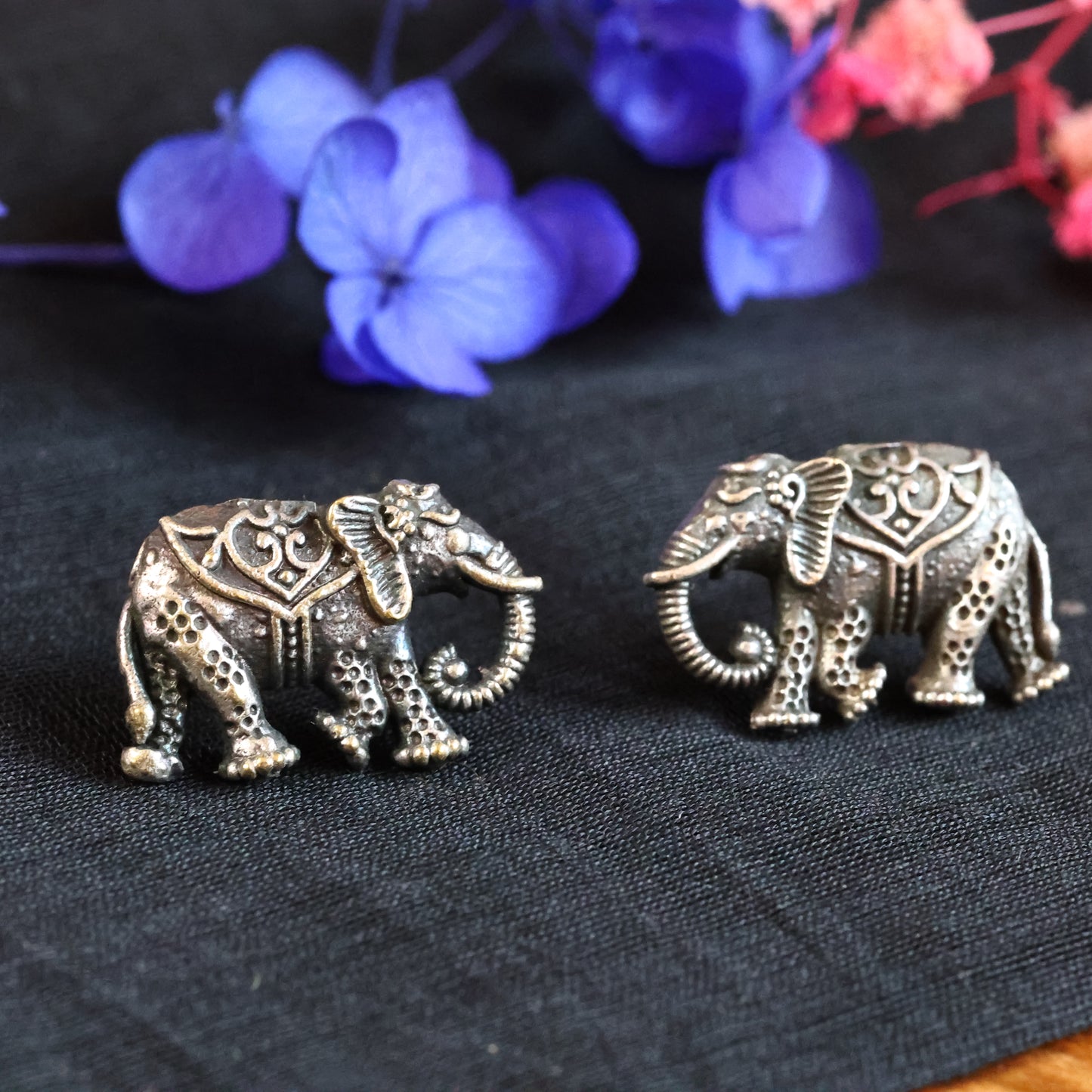 Silver Replica Oxidized Elephant Earring