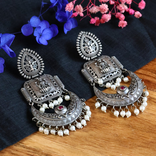 Marun Monalisa Stone Studded Silver Replica Chaadbali  Earring