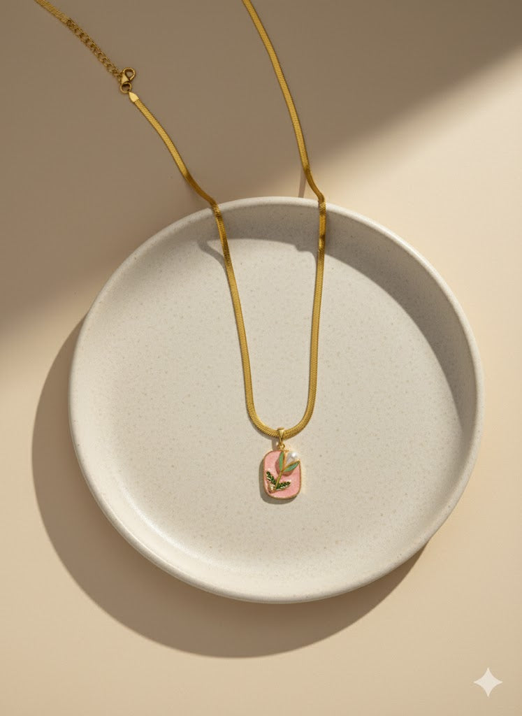Premium Anti-Tarnish Pink Floral Pendant Chain | Gold Plated Daily Wear Necklace for Women – Infinity 888 Edition
