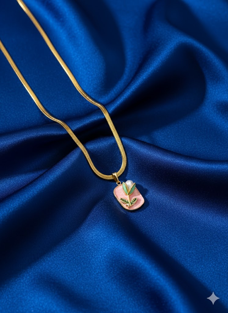 Premium Anti-Tarnish Pink Floral Pendant Chain | Gold Plated Daily Wear Necklace for Women – Infinity 888 Edition