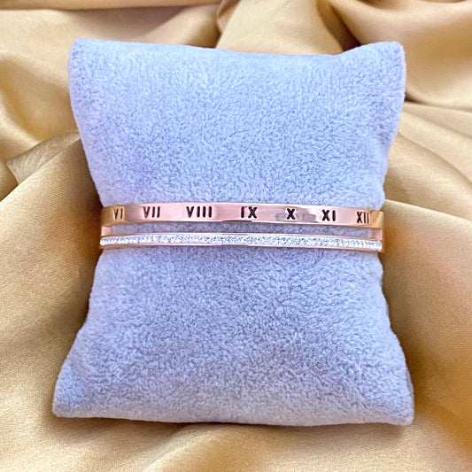 888 Luxury Anti-Tarnish Roman Numeral Bangle with CZ Stones – Timeless Gold-Finish Bracelet for Women 111 Elegant Everyday Jewelry