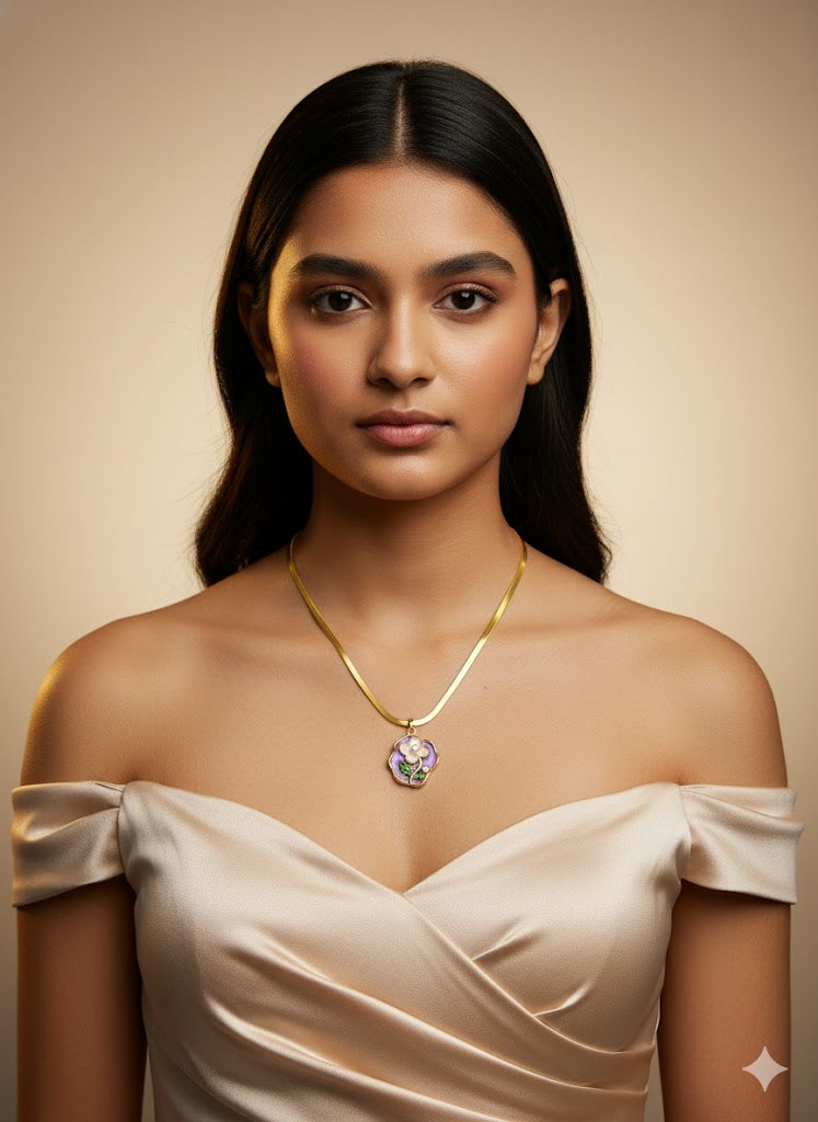 Lavender Blossom Pearl Pendant | Anti-Tarnish Flower Chain for Daily Elegance