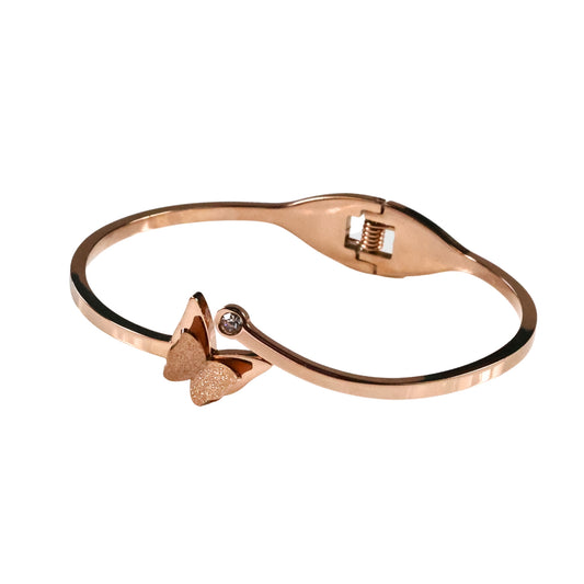 Butterfly Solitaire Rose Gold CZ Anti Tarnish Openable Bangle