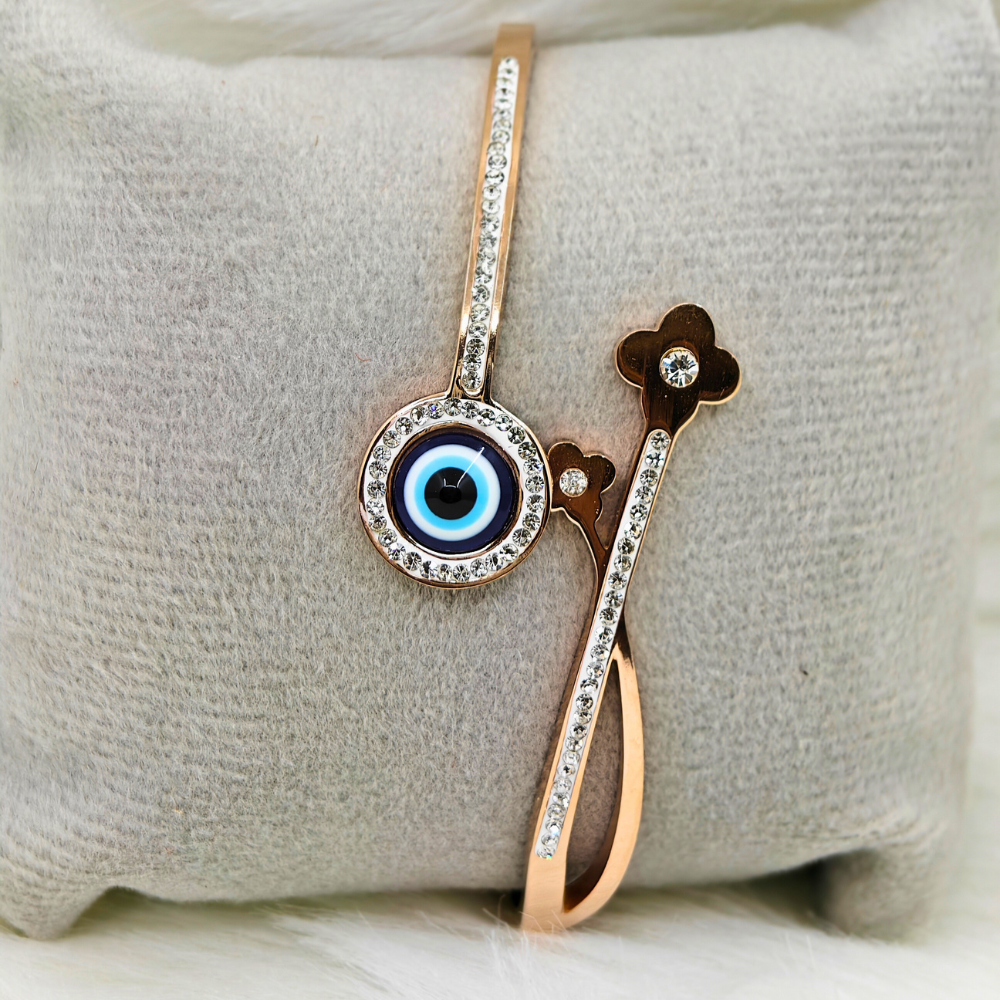 Evil Eye CZ Rose Gold Anti Tarnish Openable Bangle RGB142