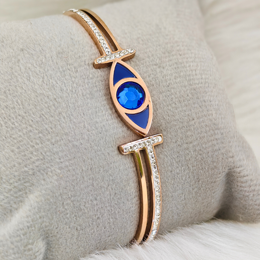 Blue Evil Eye Rose Gold Anti Tarnish Openable Bangle RGB145