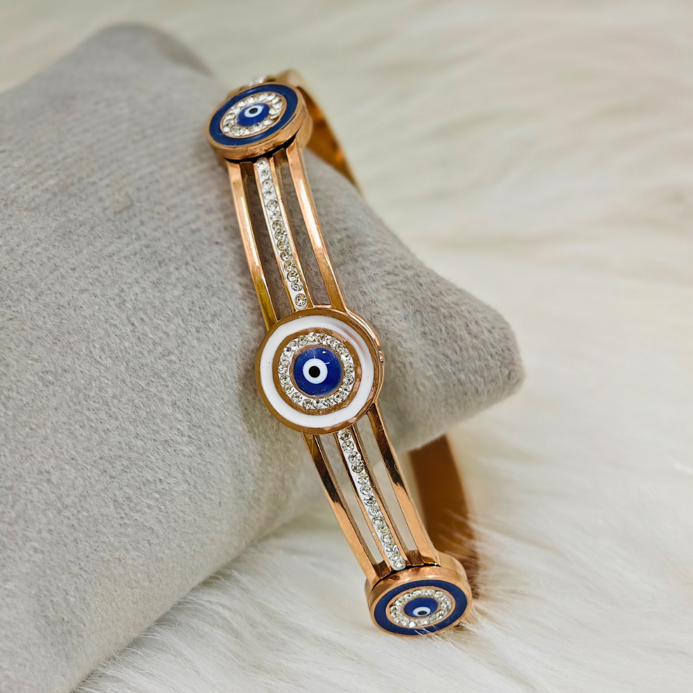 18 K Rose Gold Plated Anti Tarnish Good Luck Evil Eye Openable Bangle RGB152