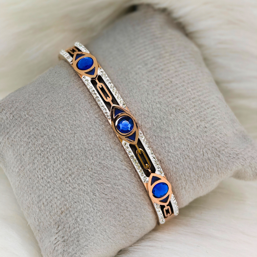 Tri Sapphire Charm Rose Gold Anti Tarnish Openable Bangle RGB160