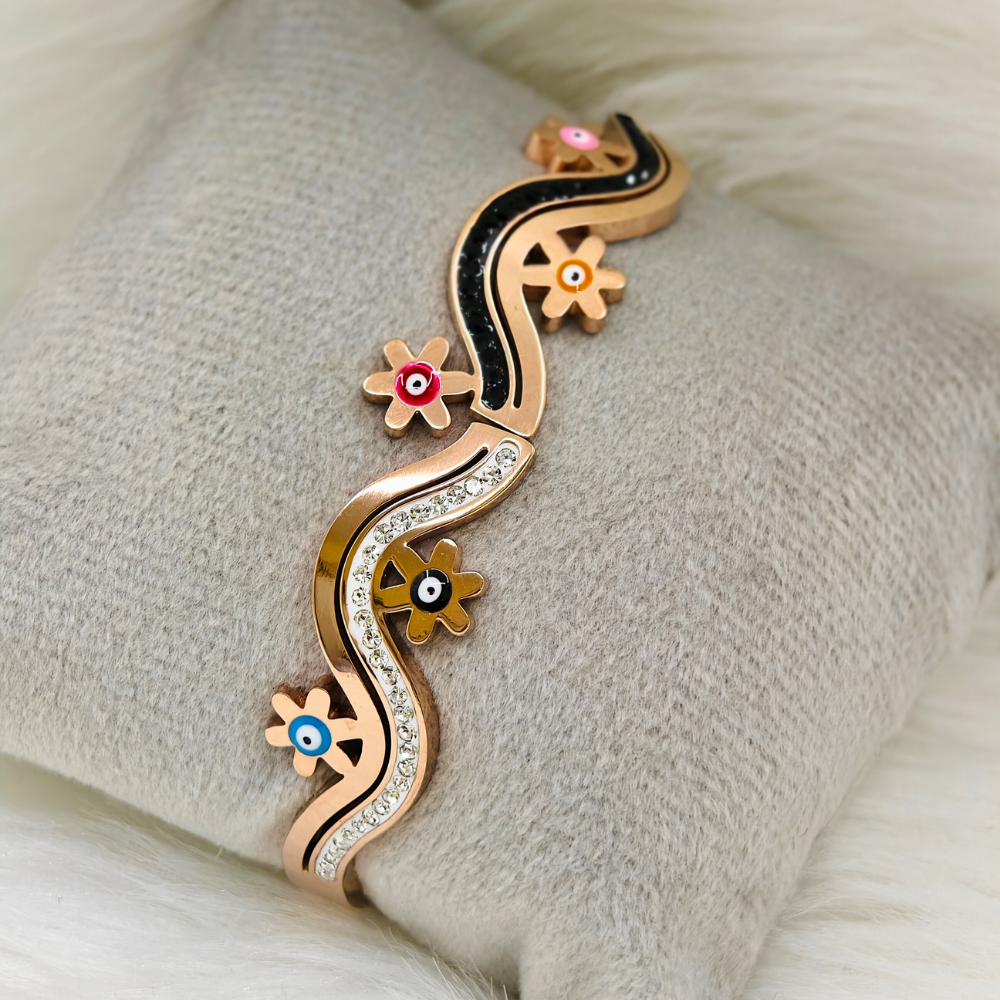 Vibrant Bloom: Twister Bracelet 18K Rose Gold Plated Anti Tarnish Openable Bangle RGB162