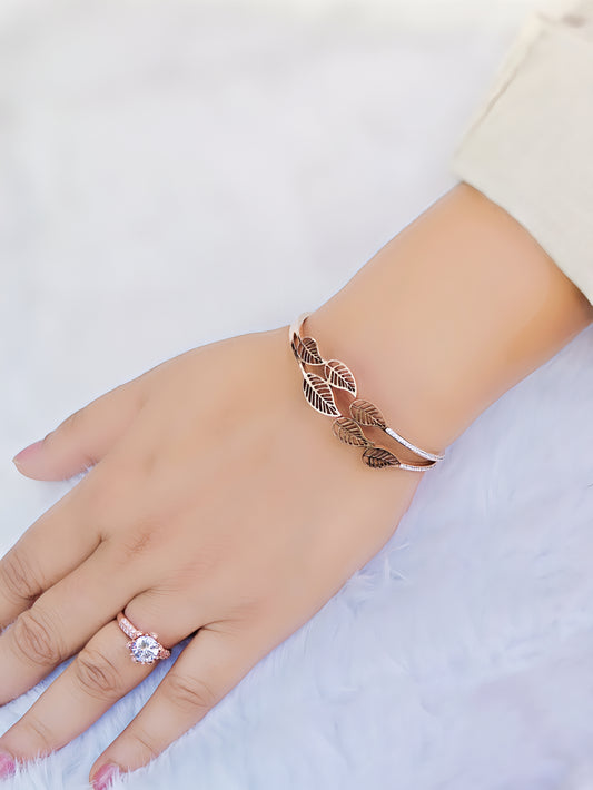 18K Rose Gold Plated Anti Tarnish Openable Leaves Bangle RGB187