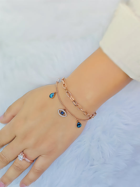 18K Rose Gold Plated Anti Tarnish Evil Eye Chain Bracelet RGB193