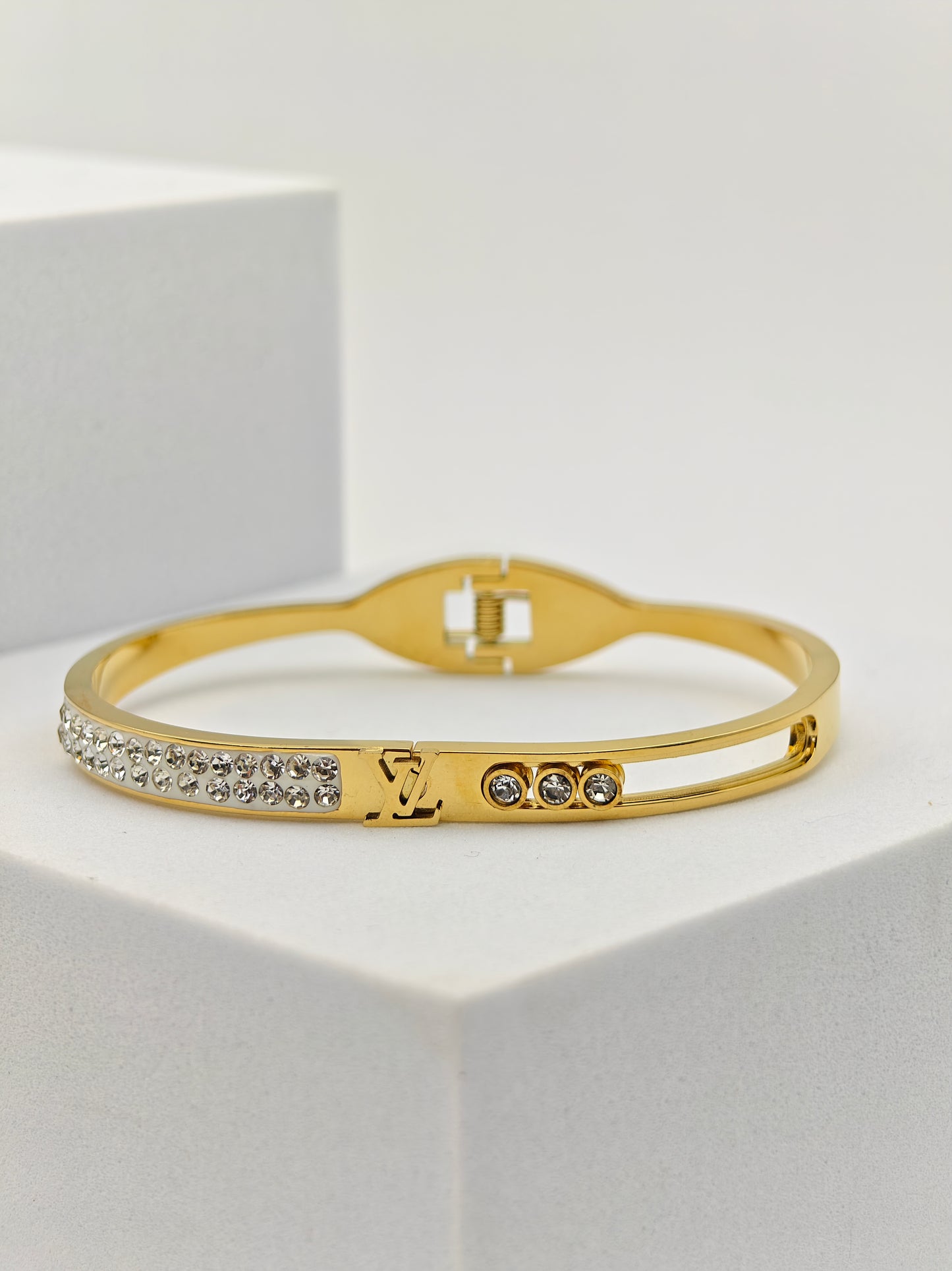 Stunning 18K Gold Plated Louis Vuitton Inspired Anti-Tarnish Bangle with Crystal Accents RGB243