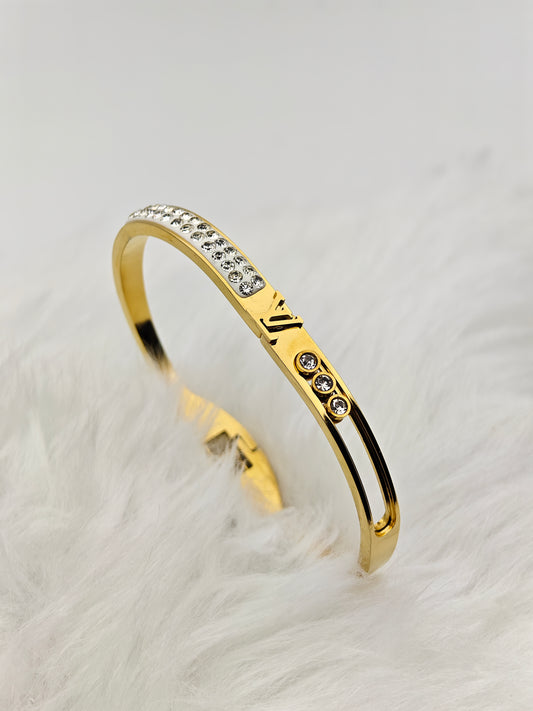 Stunning 18K Gold Plated Louis Vuitton Inspired Anti-Tarnish Bangle with Crystal Accents RGB243