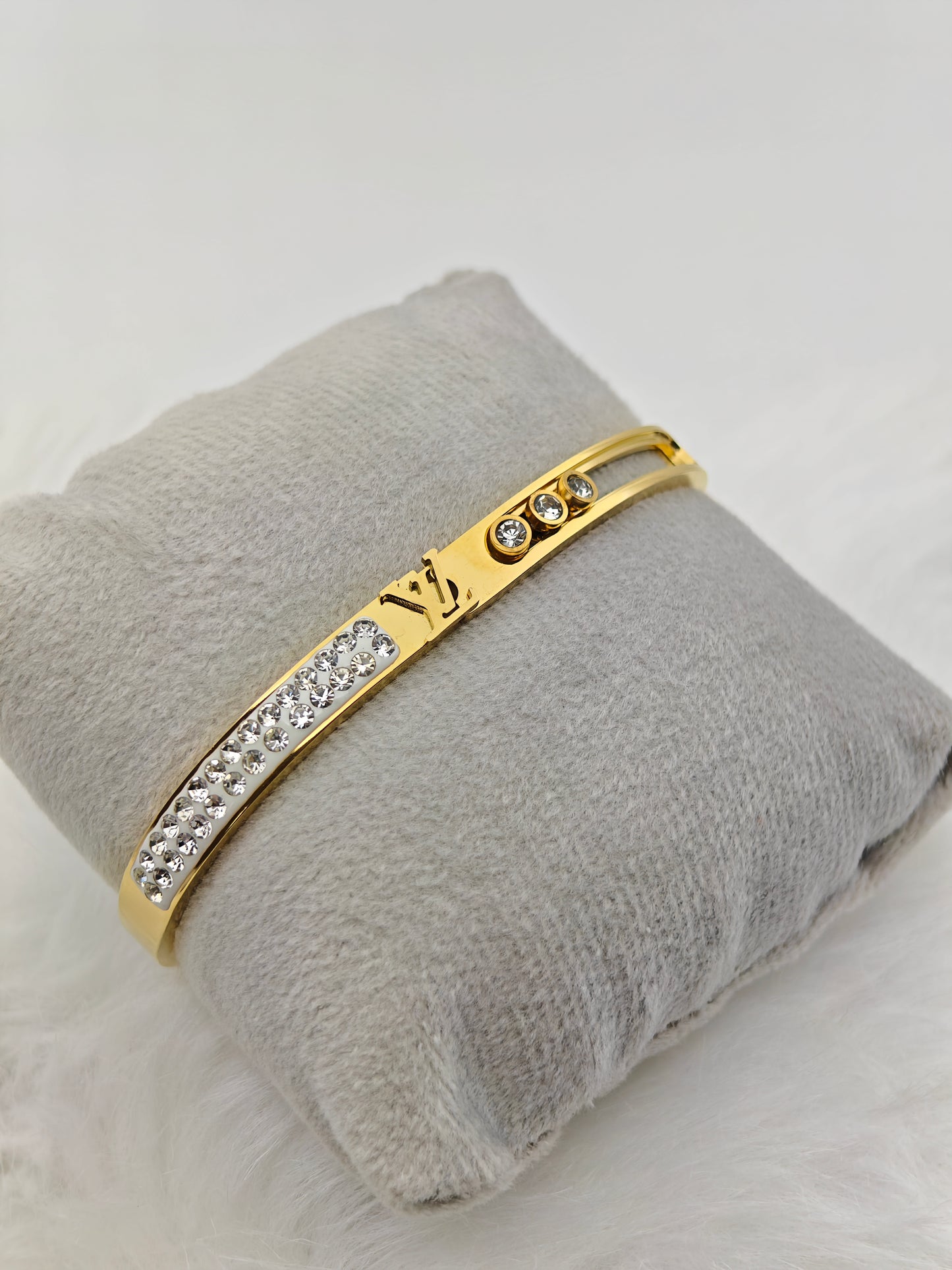 Stunning 18K Gold Plated Louis Vuitton Inspired Anti-Tarnish Bangle with Crystal Accents RGB243