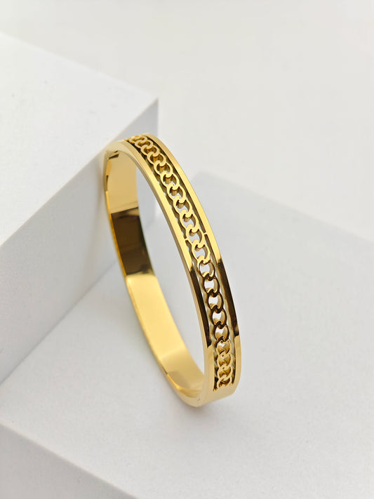 Elegant 18K Gold Plated Anti-Tarnish Bangle with Intricate Chain Design for Everyday Wear RGB248