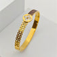 Stylish 18K Gold Plated Anti-Tarnish Bangle with Floral and Leather Accents for Everyday Elegance RGB249