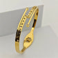 Timeless 18K Gold Plated Anti-Tarnish Bangle with Roman Numerals and Crystal Accents RGB250