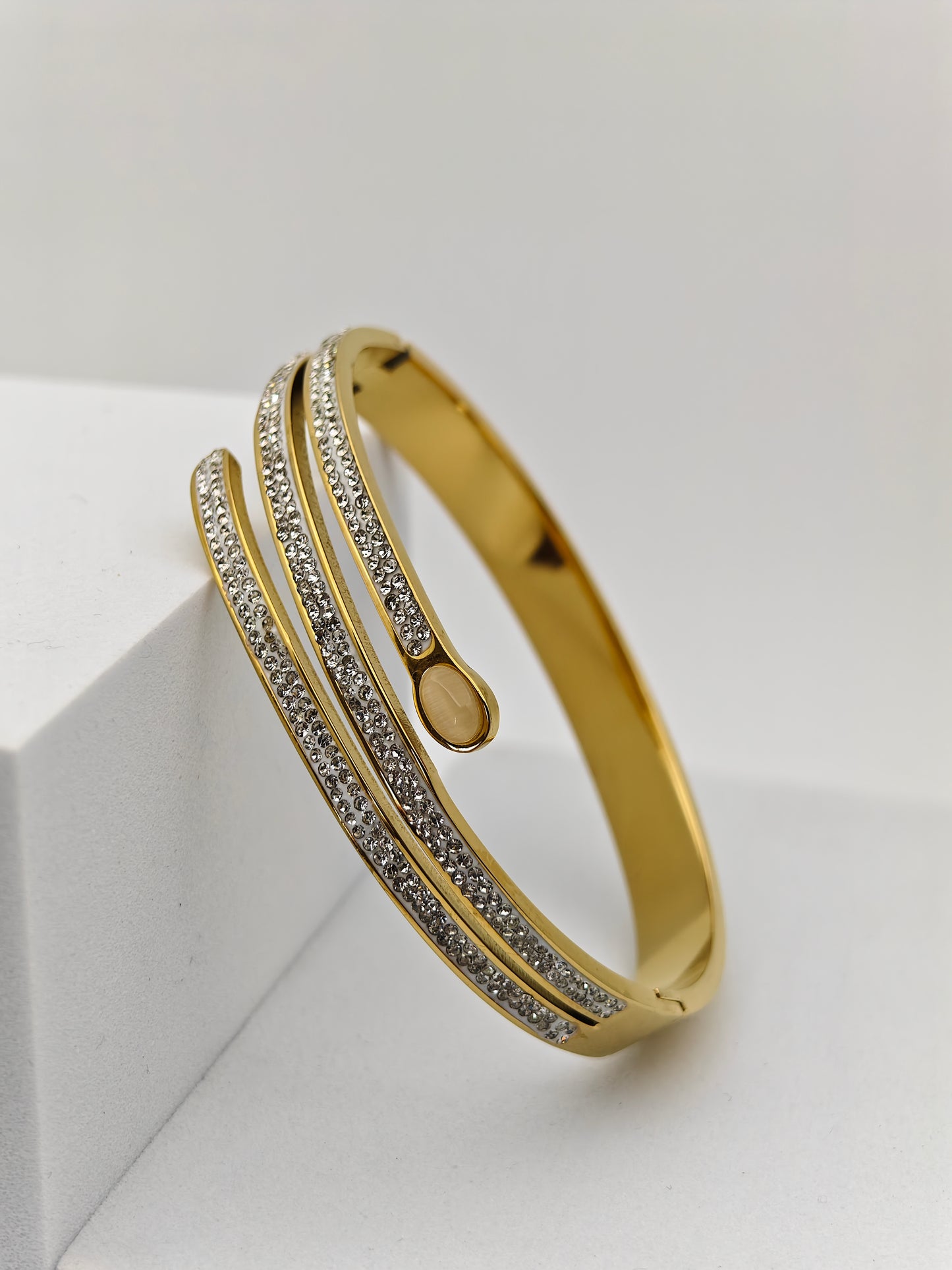 Stunning 18K Gold Plated Triple Row Bangle with Sparkling Crystal Accents RGB256